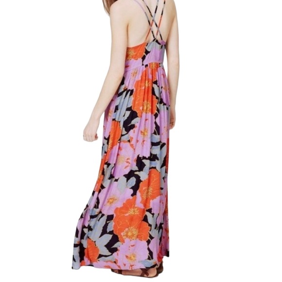 LOFT | Floral Maxi Dress Strappy Crisscrossed Back Full Bloom Size 4 - Picture 4 of 6